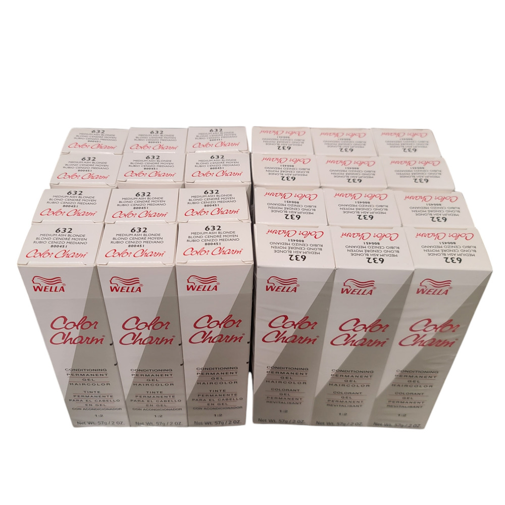 24 Pack Wella Color Charm Permanent Gel Hair Color 632 Medium Ash Blonde - 2 oz